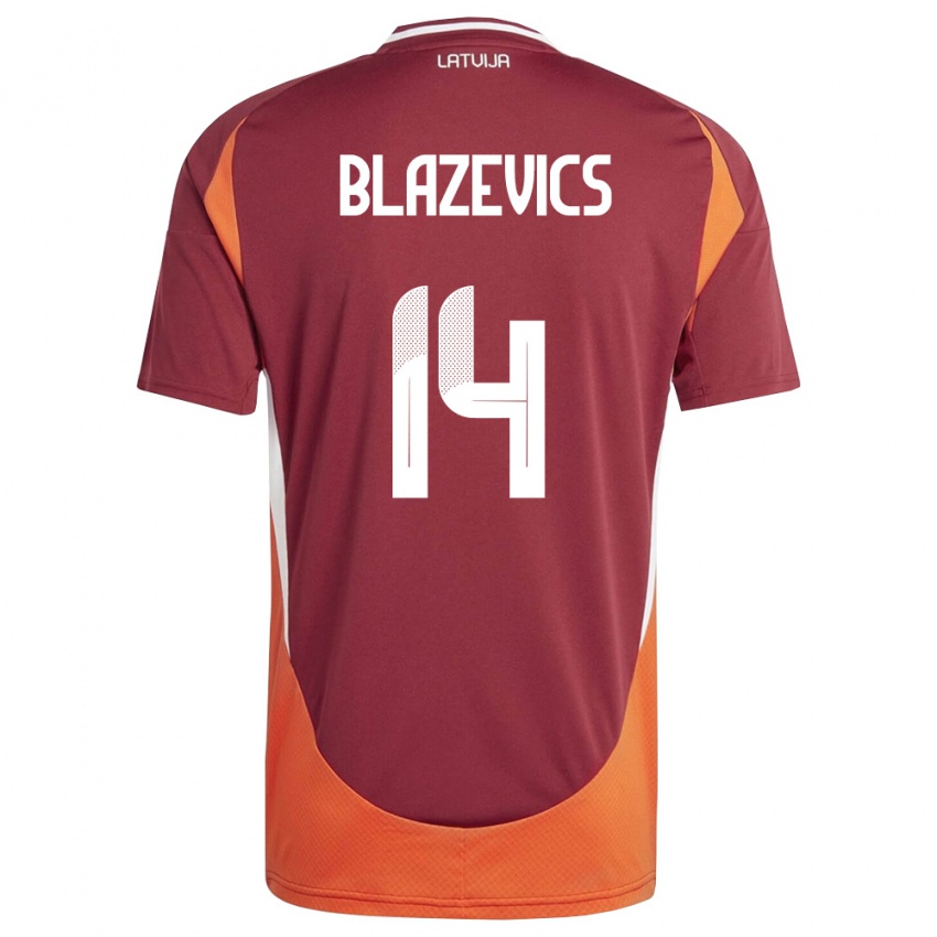 ילדים לטביה Olivers Blazevics #14 אדום עמוק לבן כתום ג'רזי ביתית 26-28 חולצה קצרה