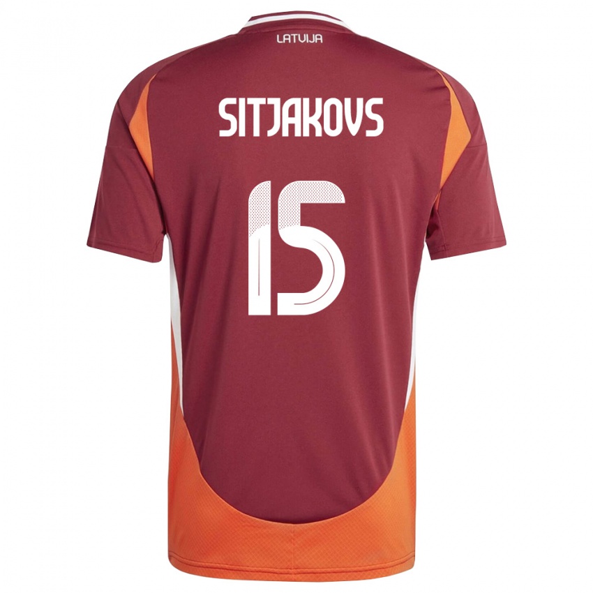 ילדים לטביה Ralfs Sitjakovs #15 אדום עמוק לבן כתום ג'רזי ביתית 26-28 חולצה קצרה