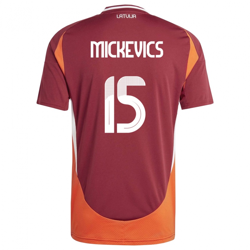 ילדים לטביה Tomass Mickevics #15 אדום עמוק לבן כתום ג'רזי ביתית 26-28 חולצה קצרה