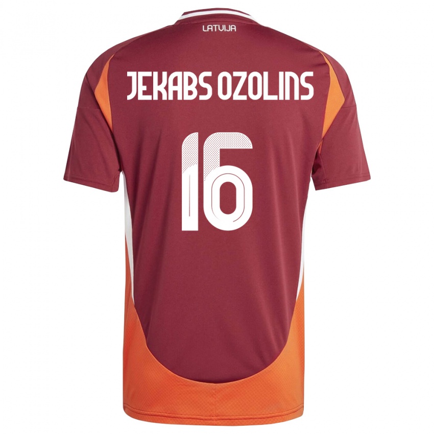 ילדים לטביה Olivers Jekabs Ozolins #16 אדום עמוק לבן כתום ג'רזי ביתית 26-28 חולצה קצרה