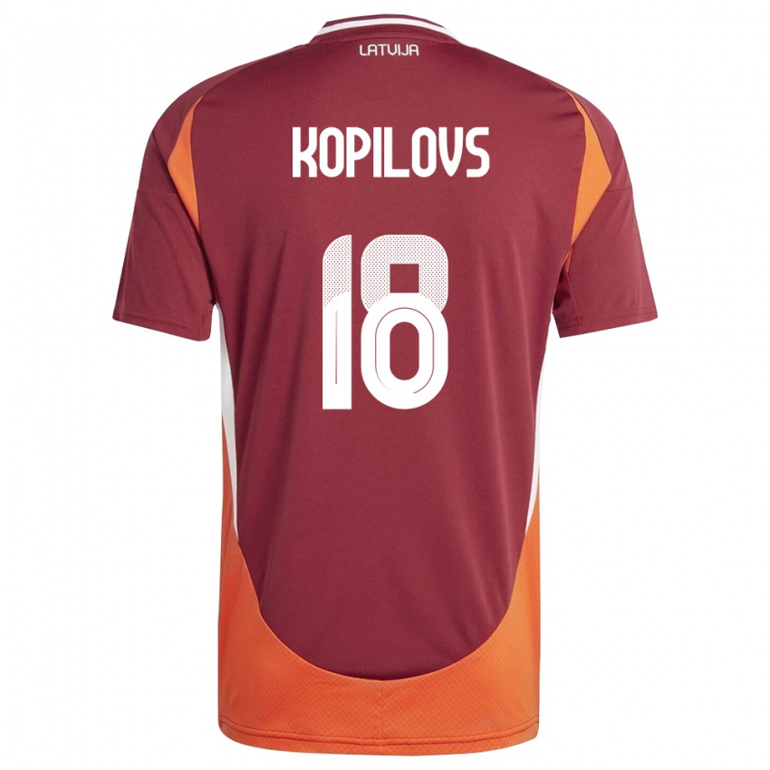 ילדים לטביה Maksims Kopilovs #18 אדום עמוק לבן כתום ג'רזי ביתית 26-28 חולצה קצרה