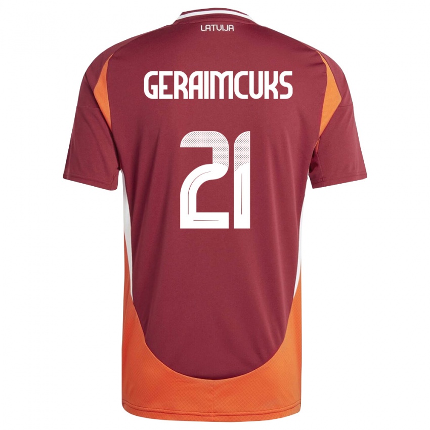 ילדים לטביה Markuss Geraimcuks #21 אדום עמוק לבן כתום ג'רזי ביתית 26-28 חולצה קצרה