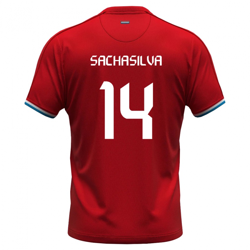 ילדים לוקסמבורג Sacha Carvalho Da Silva #14 אדום לבן כחול ג'רזי ביתית 26-28 חולצה קצרה