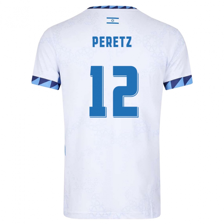 ילדים ישראל Yaniv Peretz #12 לבן כחול בהיר ג'רזי ביתית 26-28 חולצה קצרה