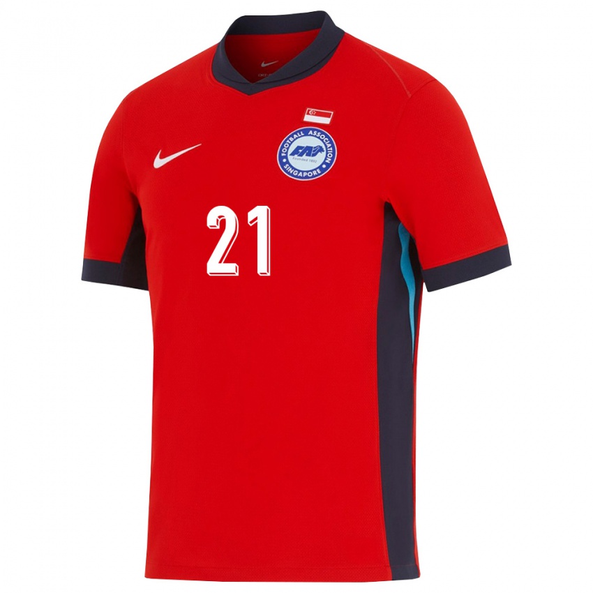 ילדים סינגפור Izzan Rifqi #21 אדום לבן שחור ג'רזי ביתית 26-28 חולצה קצרה