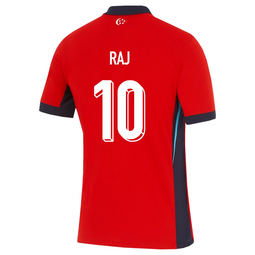 ילדים סינגפור Vedant Raj #10 אדום לבן שחור ג'רזי ביתית 26-28 חולצה קצרה