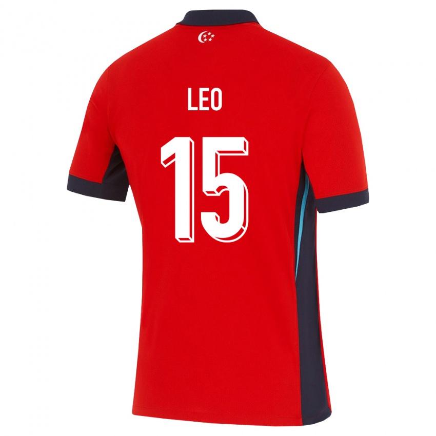 ילדים סינגפור Caleb Leo #15 אדום לבן שחור ג'רזי ביתית 26-28 חולצה קצרה