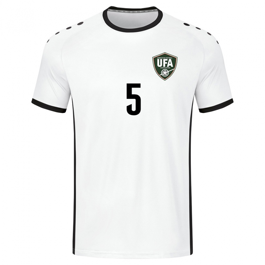 ילדים אוזבקיסטן Mukhammadaziz Ruziboev #5 לבן ירוק כהה הרחק ג'רזי 26-28 חולצה קצרה ילדים אוזבקיסטן Mukhammadaziz Ruziboev #5 לבן ירוק כהה הרחק ג'רזי 26-28 חולצה קצרה