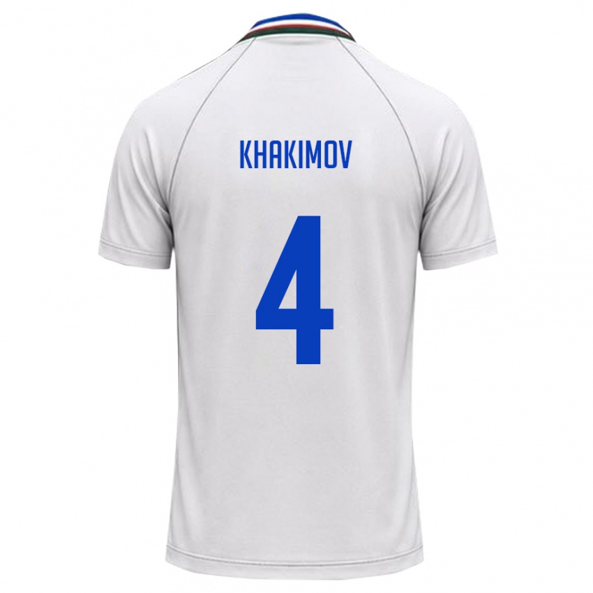 ילדים אוזבקיסטן Mukhammad Khakimov #4 לבן ירוק כהה הרחק ג'רזי 26-28 חולצה קצרה