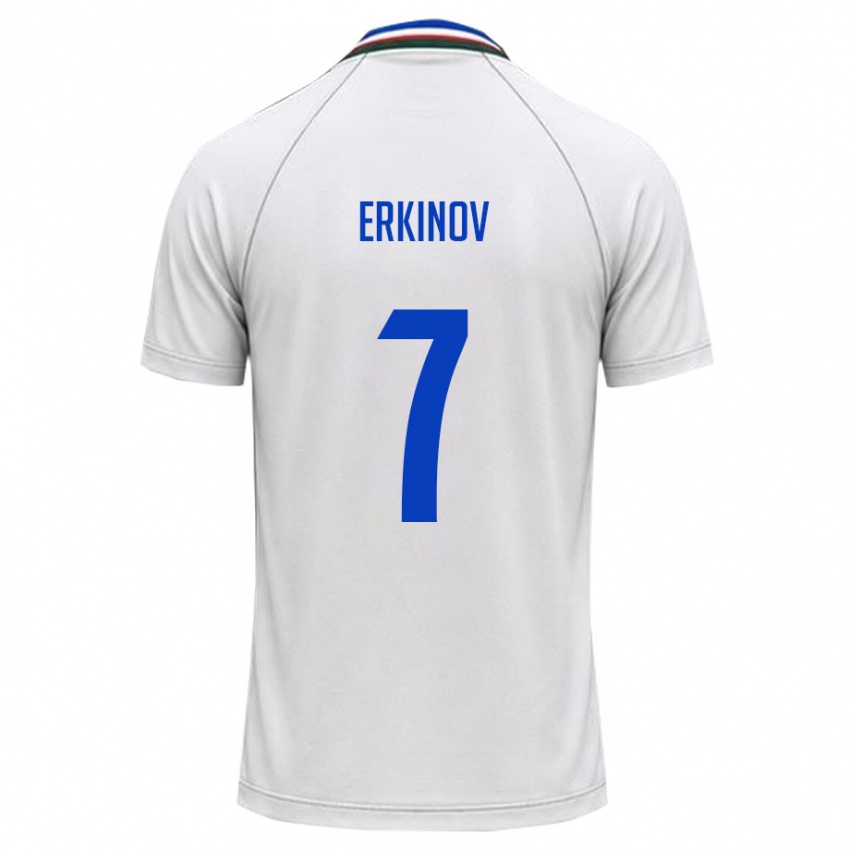 ילדים אוזבקיסטן Amirkhon Erkinov #7 לבן ירוק כהה הרחק ג'רזי 26-28 חולצה קצרה