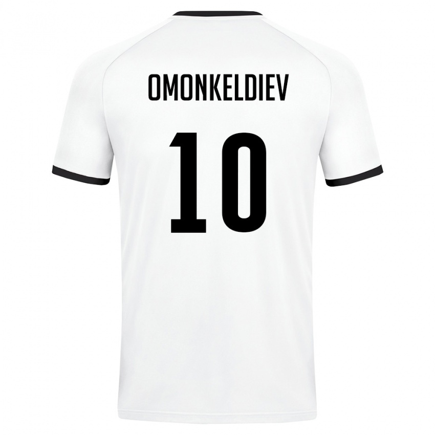 ילדים אוזבקיסטן Fazliddin Omonkeldiev #10 לבן ירוק כהה הרחק ג'רזי 26-28 חולצה קצרה