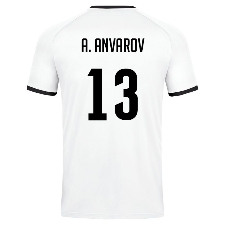 ילדים אוזבקיסטן Abdumalik Anvarov #13 לבן ירוק כהה הרחק ג'רזי 26-28 חולצה קצרה