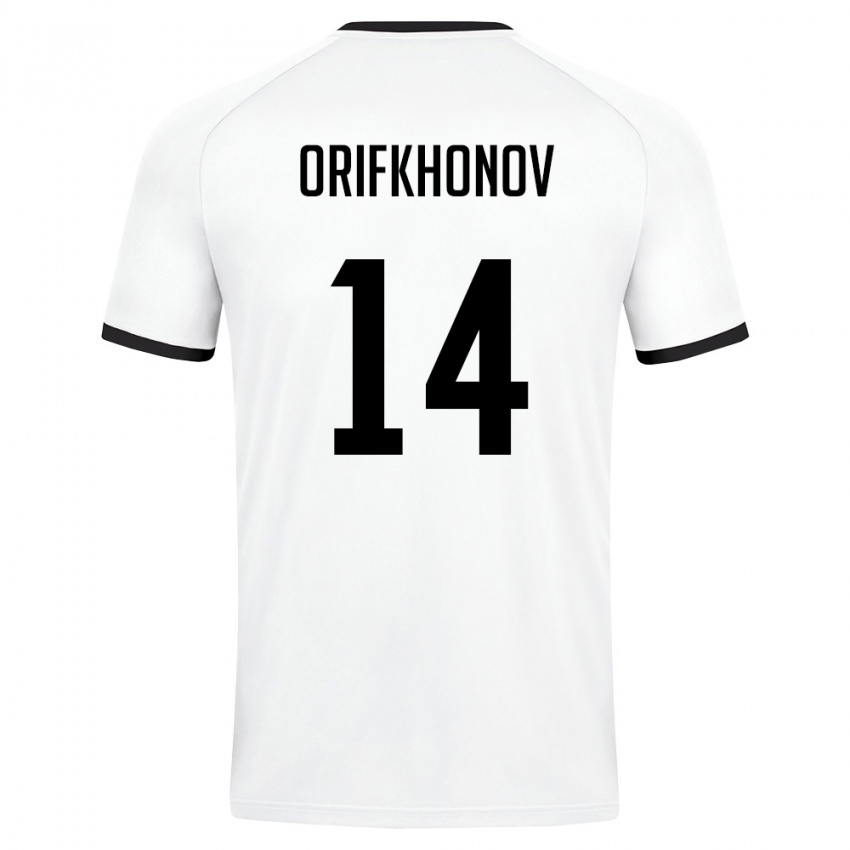 ילדים אוזבקיסטן Odilkhon Orifkhonov #14 לבן ירוק כהה הרחק ג'רזי 26-28 חולצה קצרה