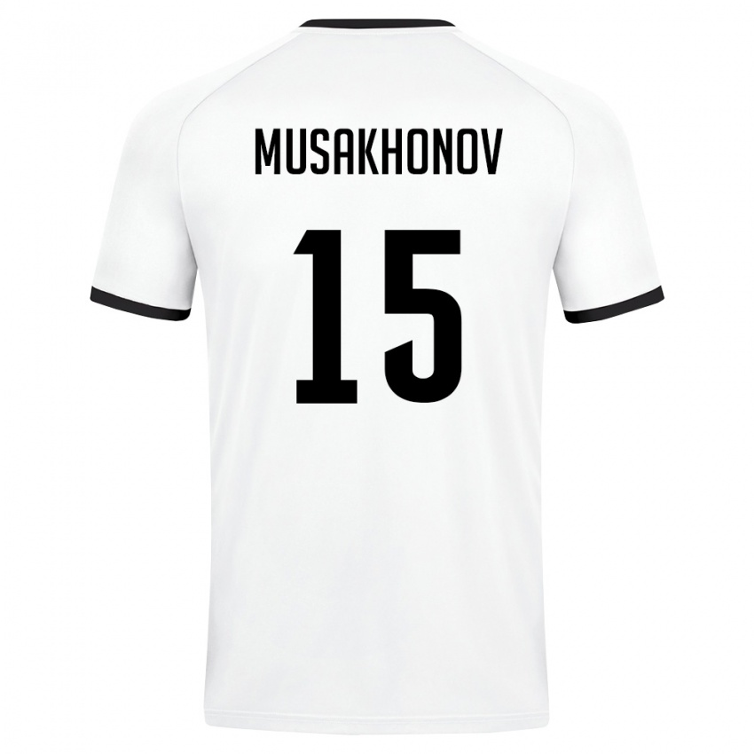 ילדים אוזבקיסטן Mukhammadali Musakhonov #15 לבן ירוק כהה הרחק ג'רזי 26-28 חולצה קצרה