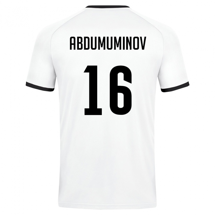 ילדים אוזבקיסטן Azizbek Abdumuminov #16 לבן ירוק כהה הרחק ג'רזי 26-28 חולצה קצרה
