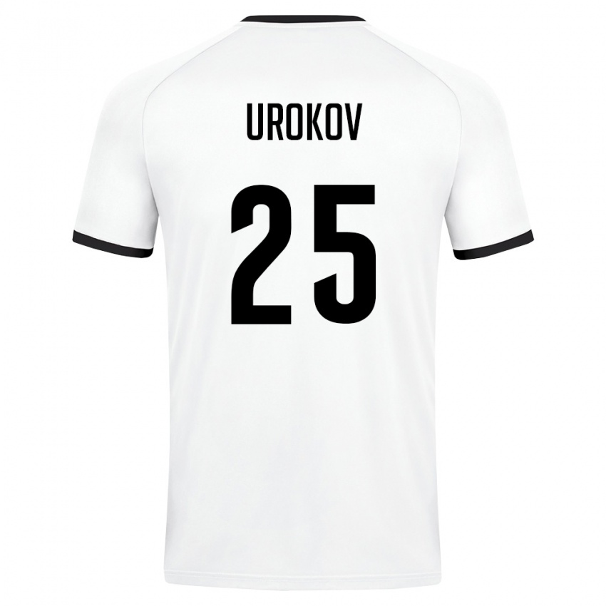 ילדים אוזבקיסטן Mukhammadali Urokov #25 לבן ירוק כהה הרחק ג'רזי 26-28 חולצה קצרה
