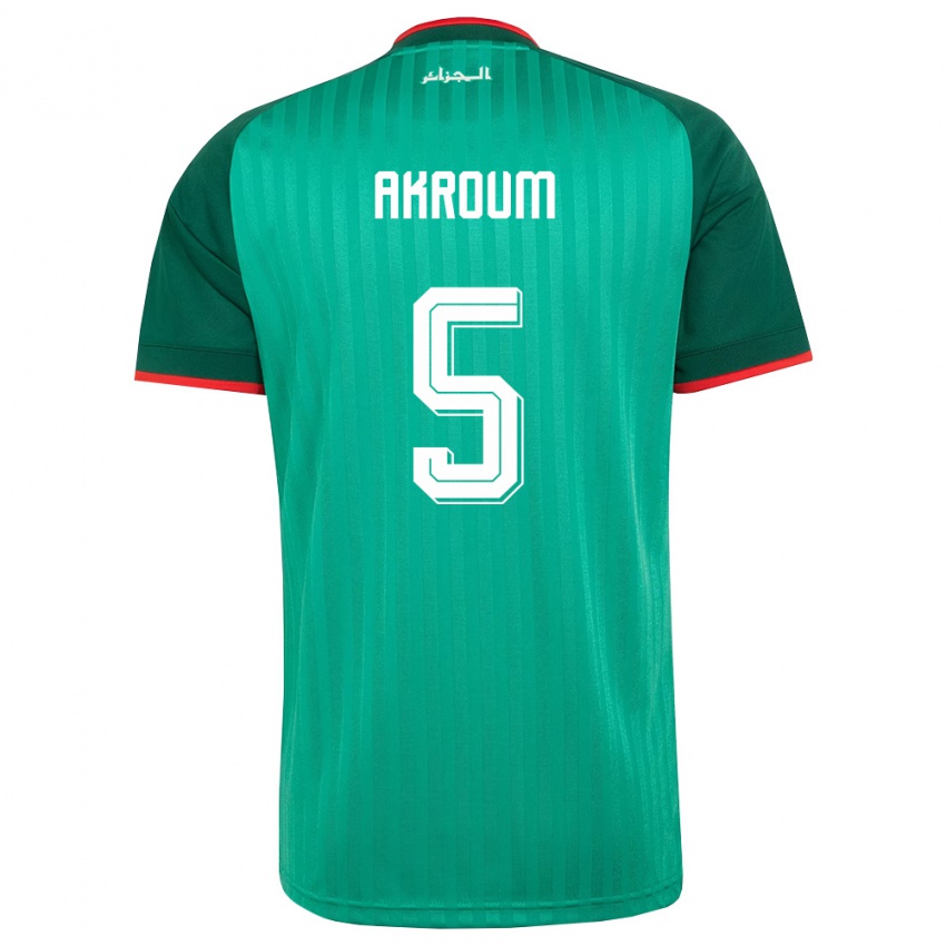 ילדים אלג'יריה Youcef Akroum #5 ירוק אדום לבן הרחק ג'רזי 26-28 חולצה קצרה