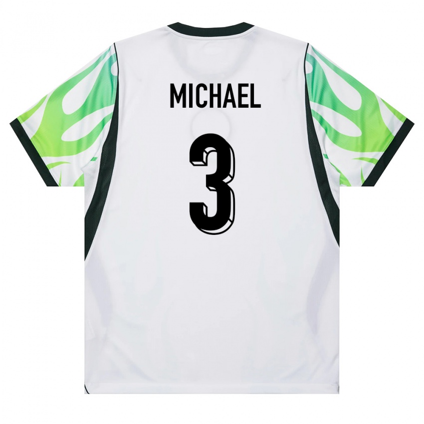 ילדים ניגריה Emmanuel Michael #3 לבן ירוק הרחק ג'רזי 26-28 חולצה קצרה