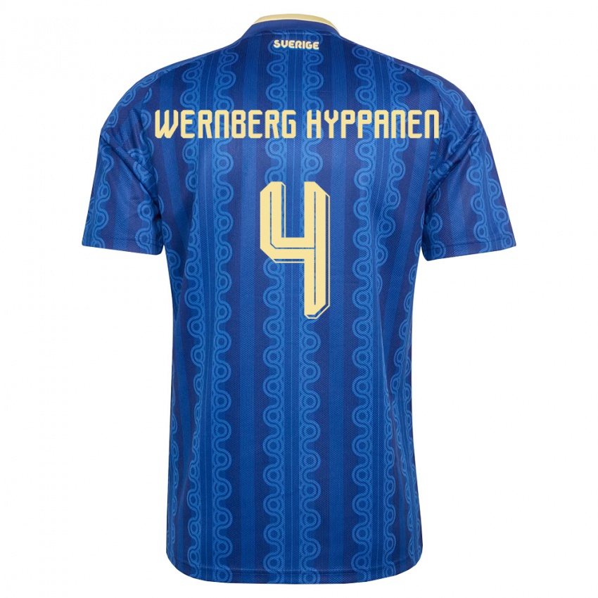 ילדים שוודיה Lino Wernberg Hyppänen #4 כחול כהה צהוב הרחק ג'רזי 26-28 חולצה קצרה