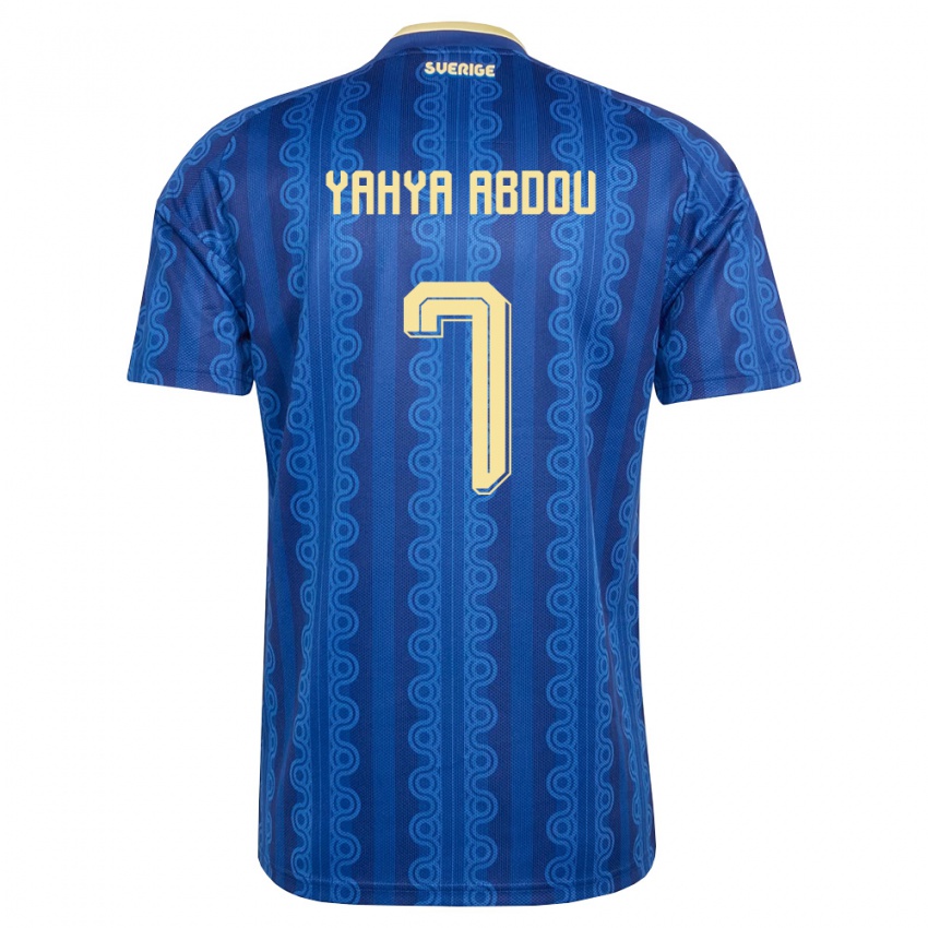 ילדים שוודיה Maarrouf Yahya Abdou #7 כחול כהה צהוב הרחק ג'רזי 26-28 חולצה קצרה