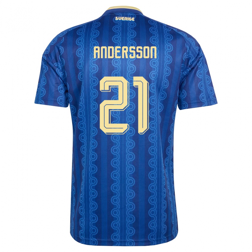 ילדים שוודיה Alexander Andersson #21 כחול כהה צהוב הרחק ג'רזי 26-28 חולצה קצרה