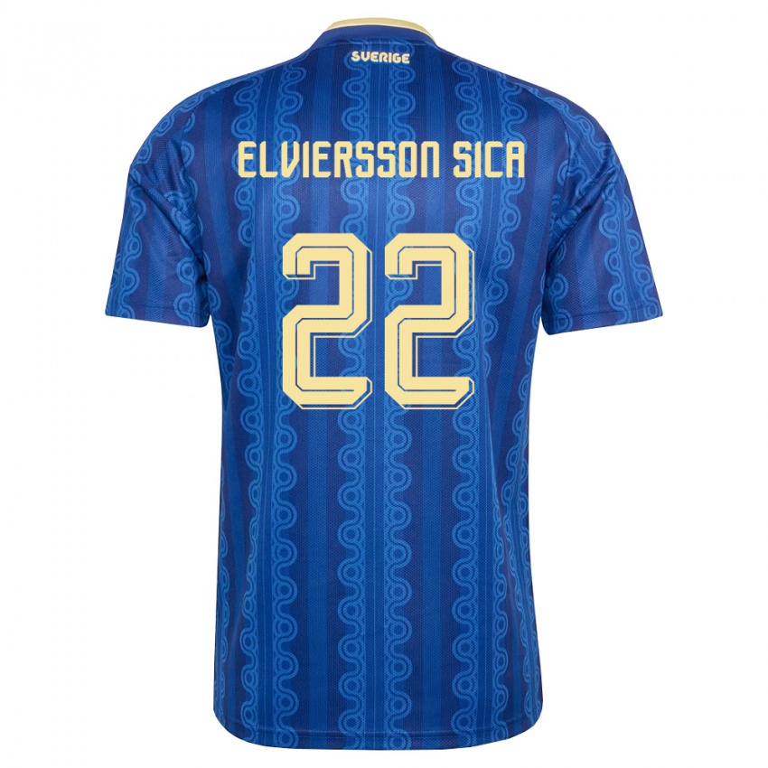 ילדים שוודיה Matheo Elviersson Sica #22 כחול כהה צהוב הרחק ג'רזי 26-28 חולצה קצרה
