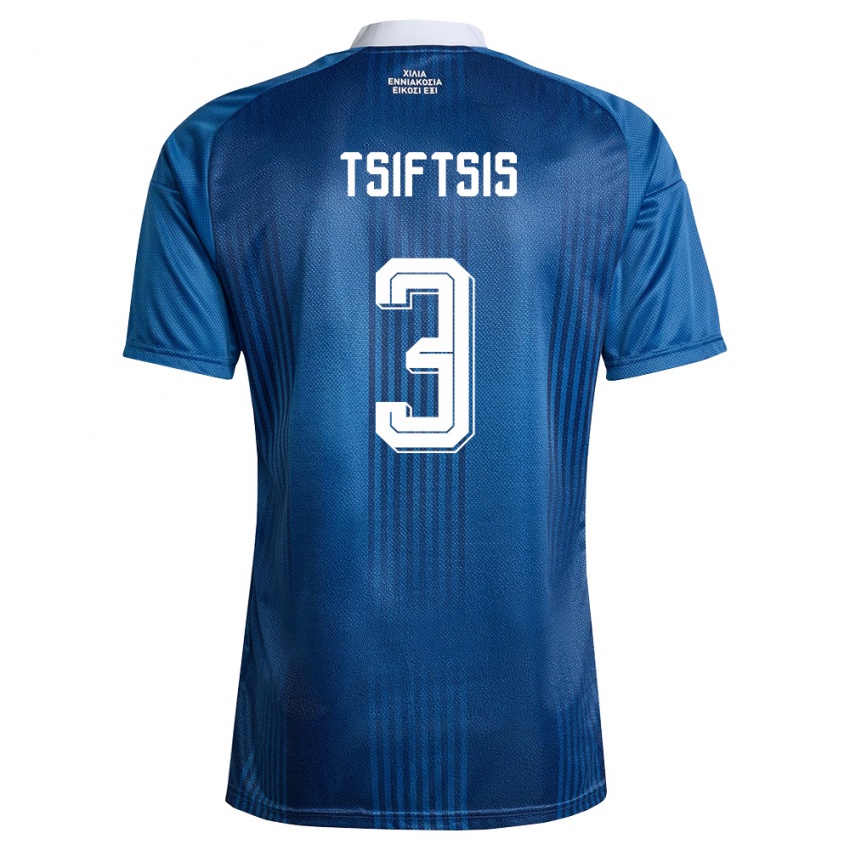 ילדים יוון Theodoros Tsiftsis #3 כהה כחול לבן הרחק ג'רזי 26-28 חולצה קצרה