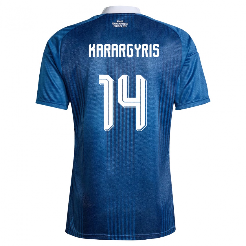 ילדים יוון Zois Karargyris #14 כהה כחול לבן הרחק ג'רזי 26-28 חולצה קצרה