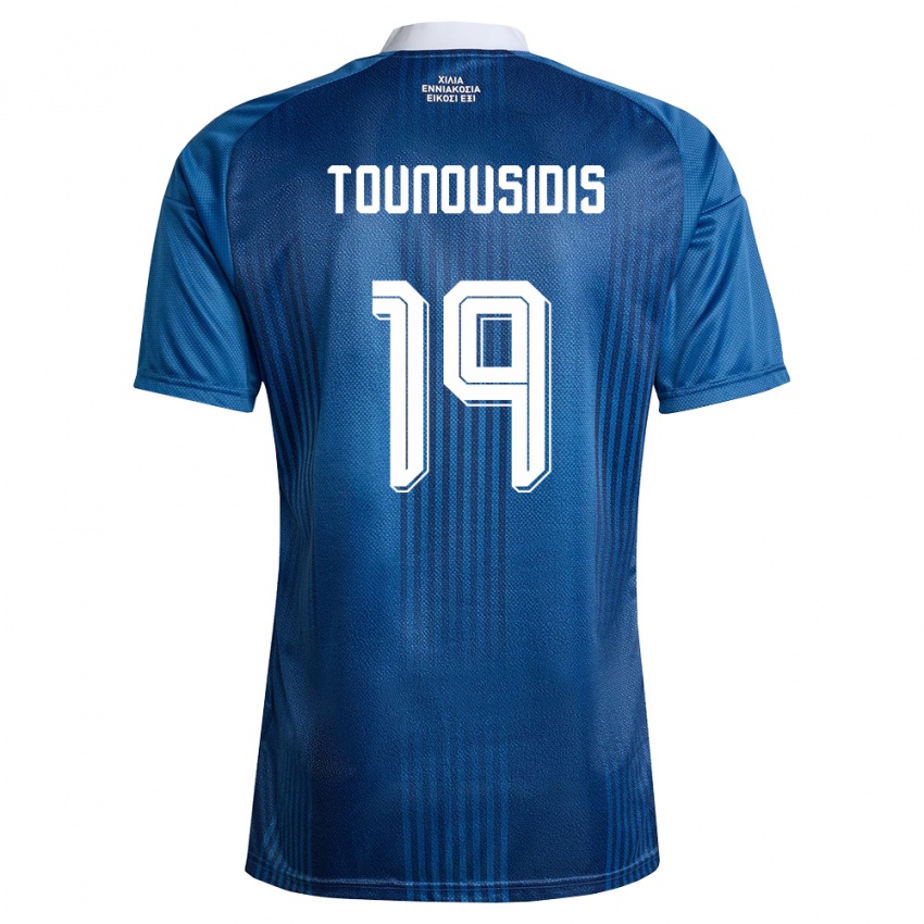 ילדים יוון Kyriakos Tounousidis #19 כהה כחול לבן הרחק ג'רזי 26-28 חולצה קצרה