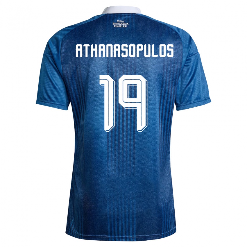 ילדים יוון Giannis Athanasopulos #19 כהה כחול לבן הרחק ג'רזי 26-28 חולצה קצרה