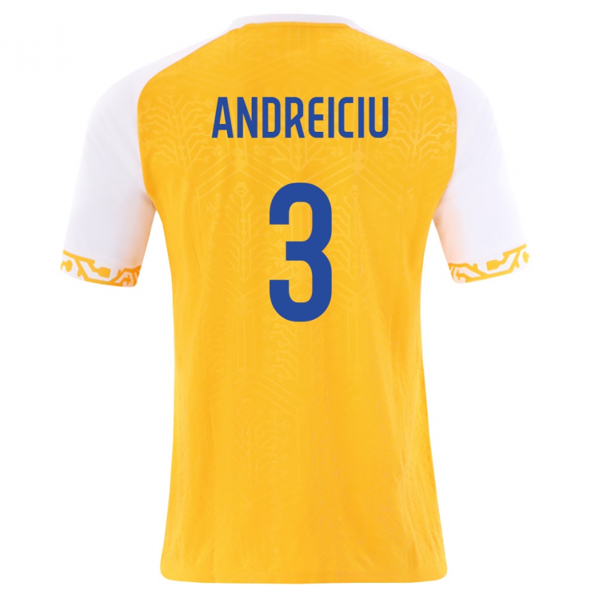 ילדים מולדובה Danil Andreiciu #3 צהוב לבן הרחק ג'רזי 26-28 חולצה קצרה