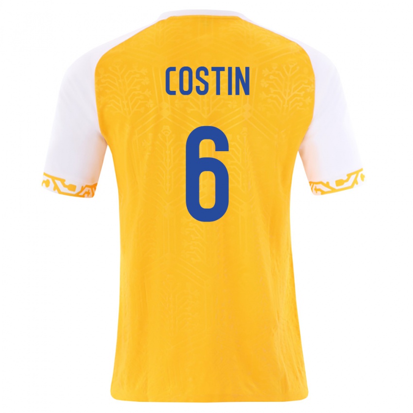 ילדים מולדובה Vladislav Costin #6 צהוב לבן הרחק ג'רזי 26-28 חולצה קצרה