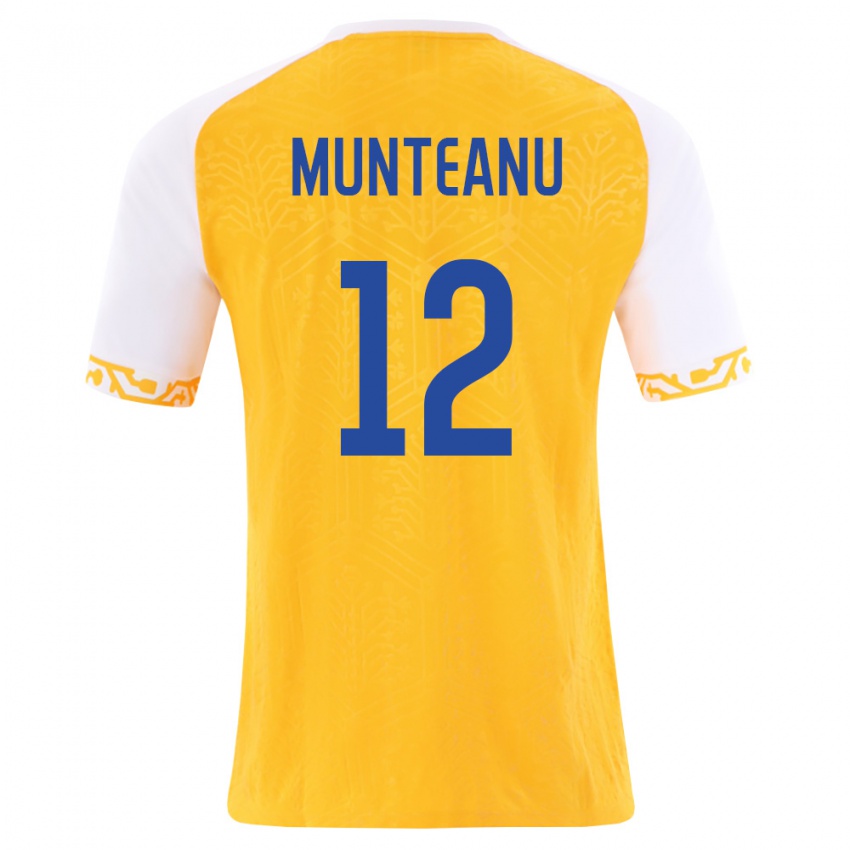 ילדים מולדובה Adrian Munteanu #12 צהוב לבן הרחק ג'רזי 26-28 חולצה קצרה