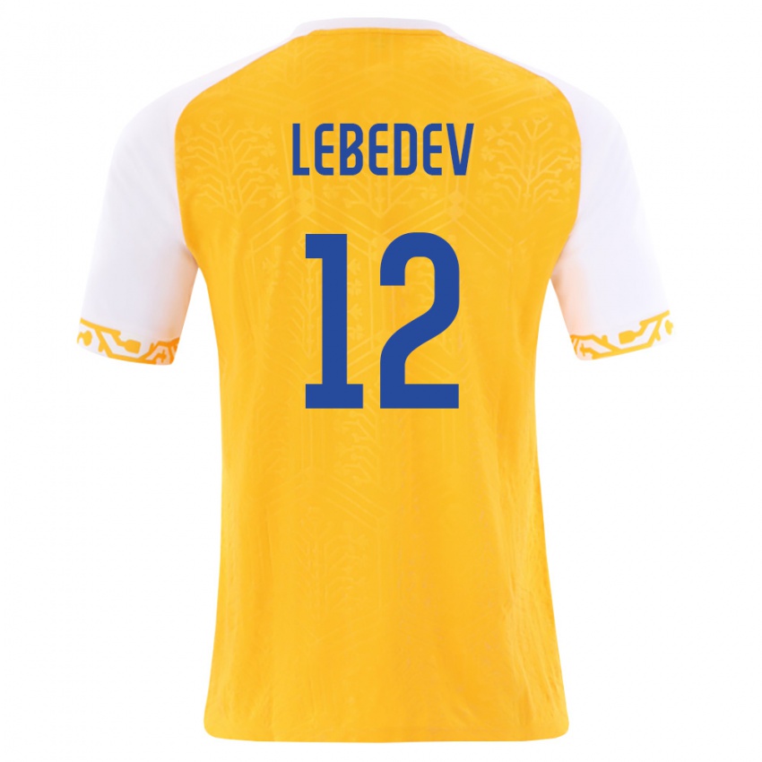 ילדים מולדובה Nichita Lebedev #12 צהוב לבן הרחק ג'רזי 26-28 חולצה קצרה