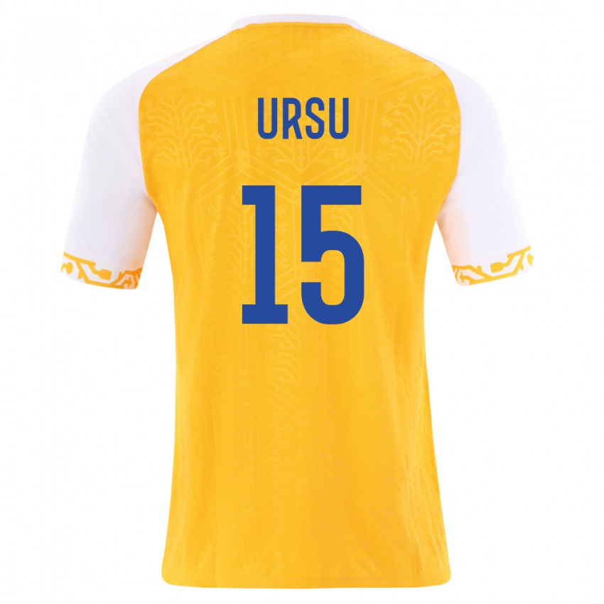 ילדים מולדובה Alexandru Ursu #15 צהוב לבן הרחק ג'רזי 26-28 חולצה קצרה