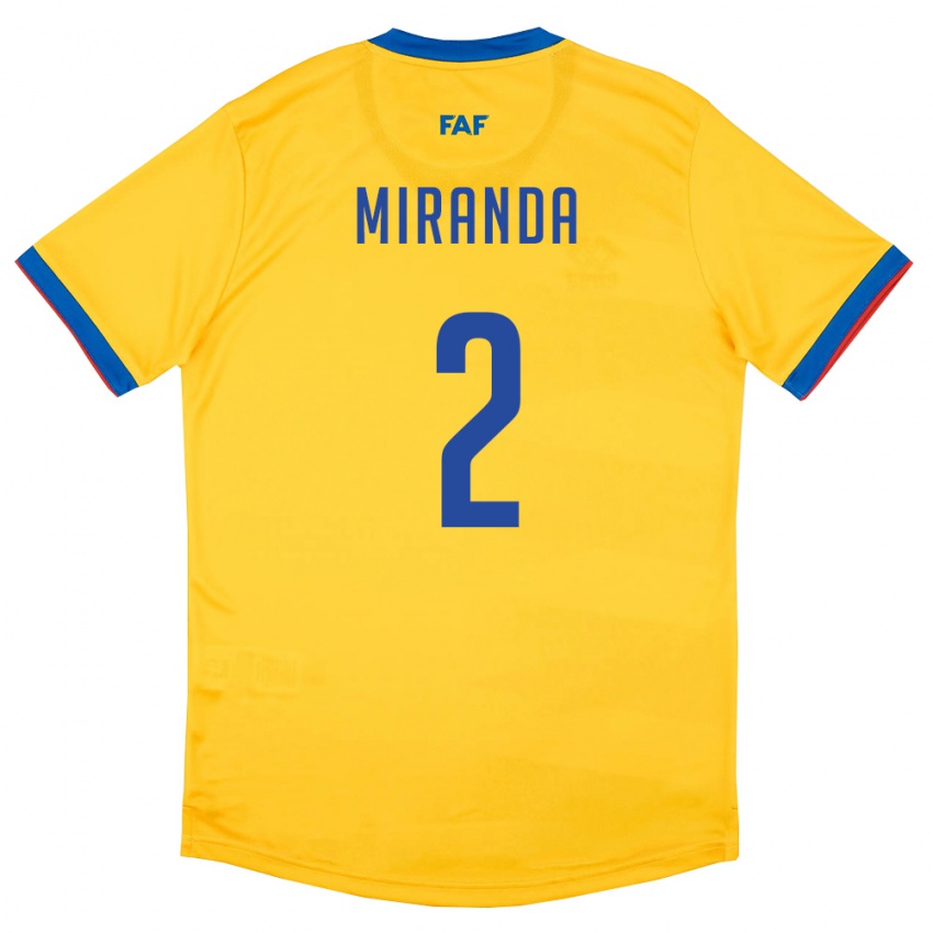 ילדים אנדורה Pau Miranda #2 צהוב כחול אדום הרחק ג'רזי 26-28 חולצה קצרה