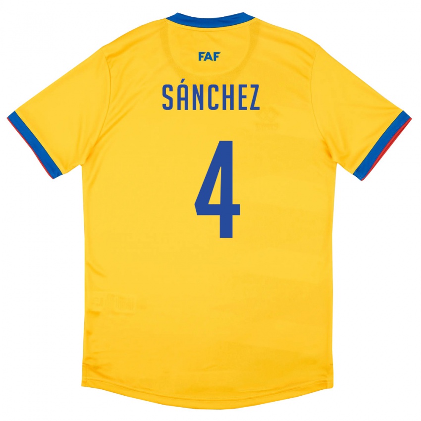 ילדים אנדורה Christian Sánchez #4 צהוב כחול אדום הרחק ג'רזי 26-28 חולצה קצרה