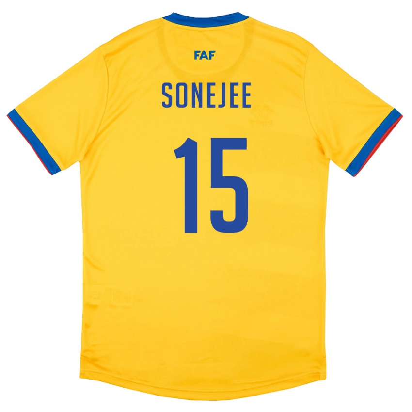 ילדים אנדורה Ayan Sonejee #15 צהוב כחול אדום הרחק ג'רזי 26-28 חולצה קצרה