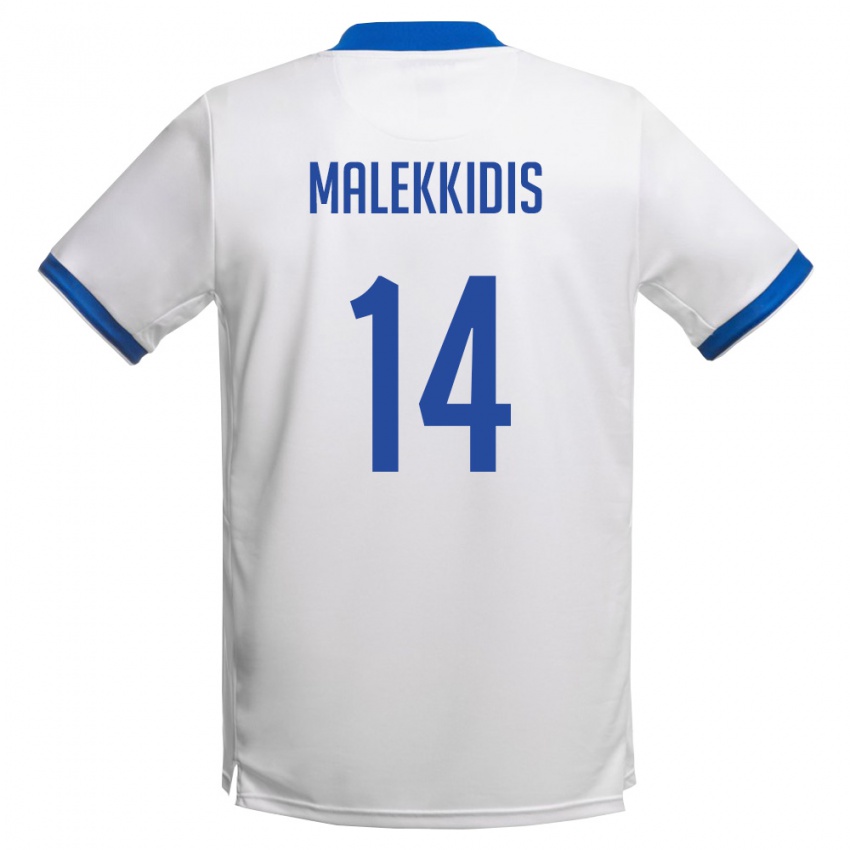 ילדים קפריסין Giorgos Malekkidis #14 לבן כחול מלכותי הרחק ג'רזי 26-28 חולצה קצרה