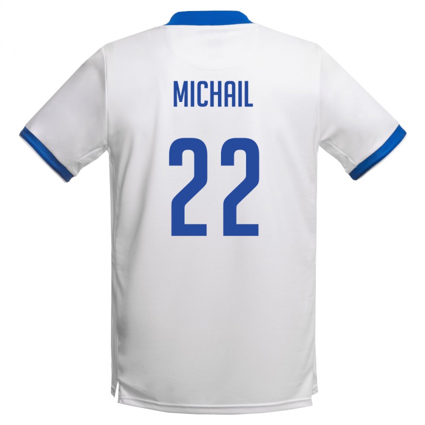 ילדים קפריסין Pantelis Michail #22 לבן כחול מלכותי הרחק ג'רזי 26-28 חולצה קצרה