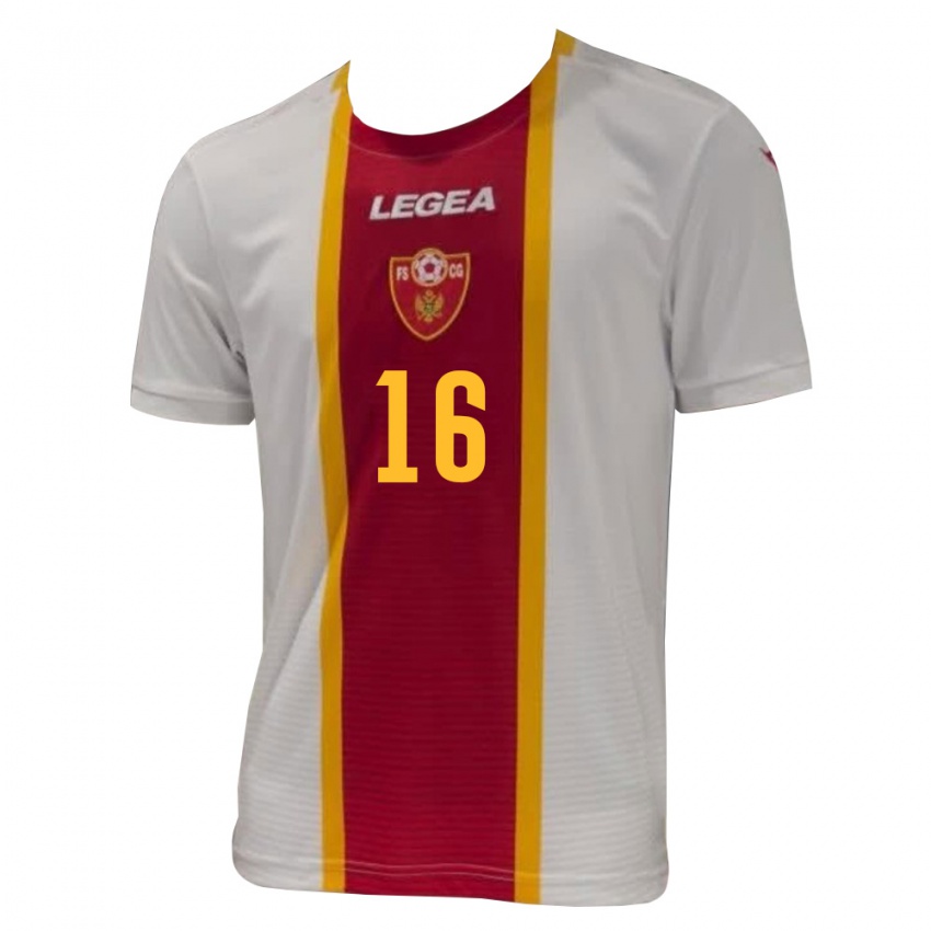 ילדים מונטנגרו Luka Raicevic #16 לבן אדום צהוב הרחק ג'רזי 26-28 חולצה קצרה