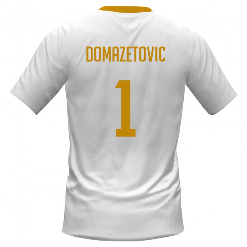 ילדים מונטנגרו פיליפ דומזטוביץ׳ #1 לבן אדום צהוב הרחק ג'רזי 26-28 חולצה קצרה