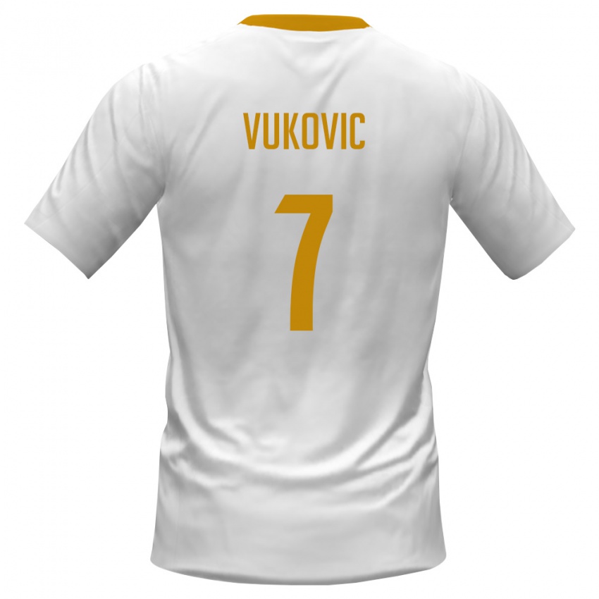 ילדים מונטנגרו Nikola Vukovic #7 לבן אדום צהוב הרחק ג'רזי 26-28 חולצה קצרה