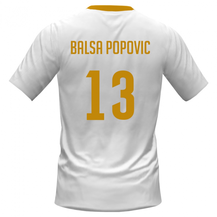 ילדים מונטנגרו Balsa Popovic #13 לבן אדום צהוב הרחק ג'רזי 26-28 חולצה קצרה
