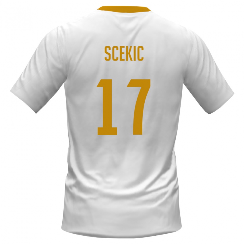 ילדים מונטנגרו Luka Scekic #17 לבן אדום צהוב הרחק ג'רזי 26-28 חולצה קצרה