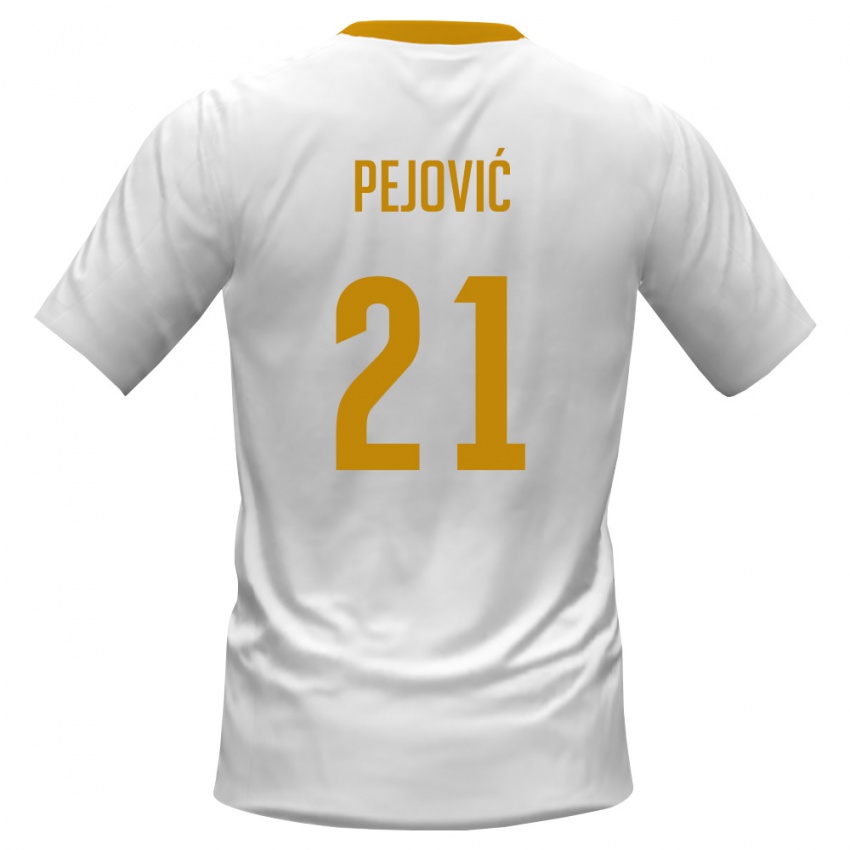 ילדים מונטנגרו Danilo Pejović #21 לבן אדום צהוב הרחק ג'רזי 26-28 חולצה קצרה