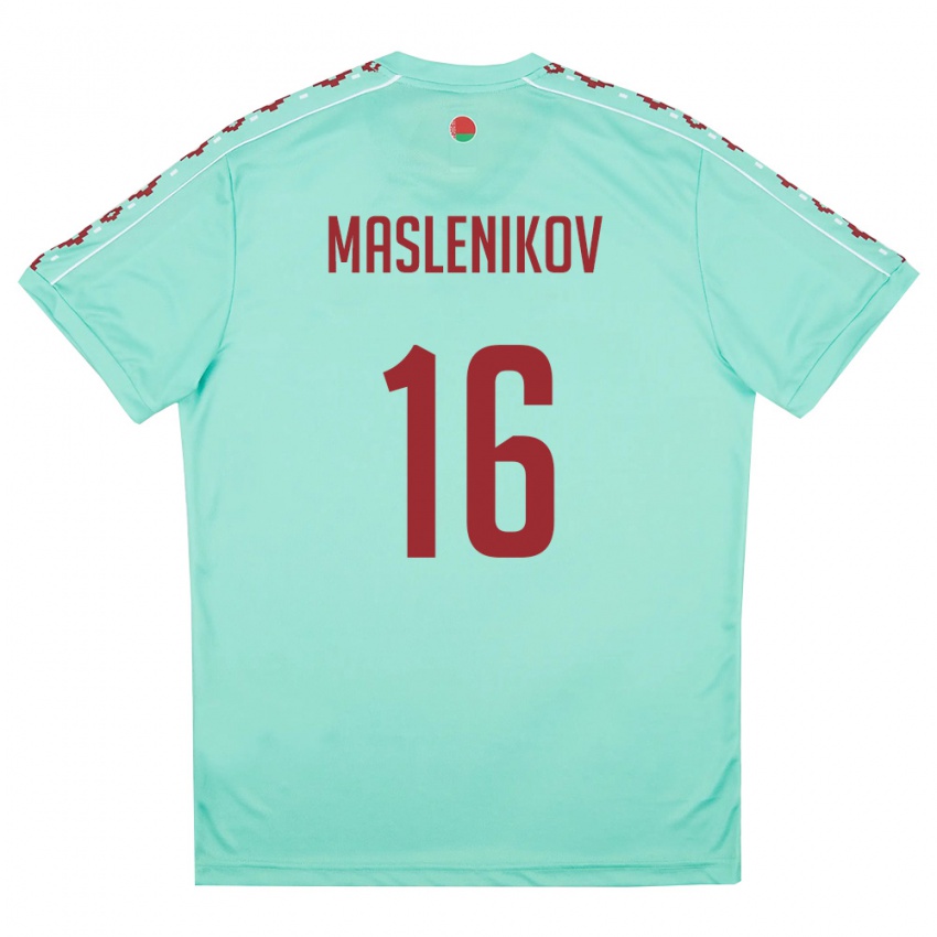 ילדים בלארוס Makar Maslenikov #16 ירוק בהיר בורדו הרחק ג'רזי 26-28 חולצה קצרה