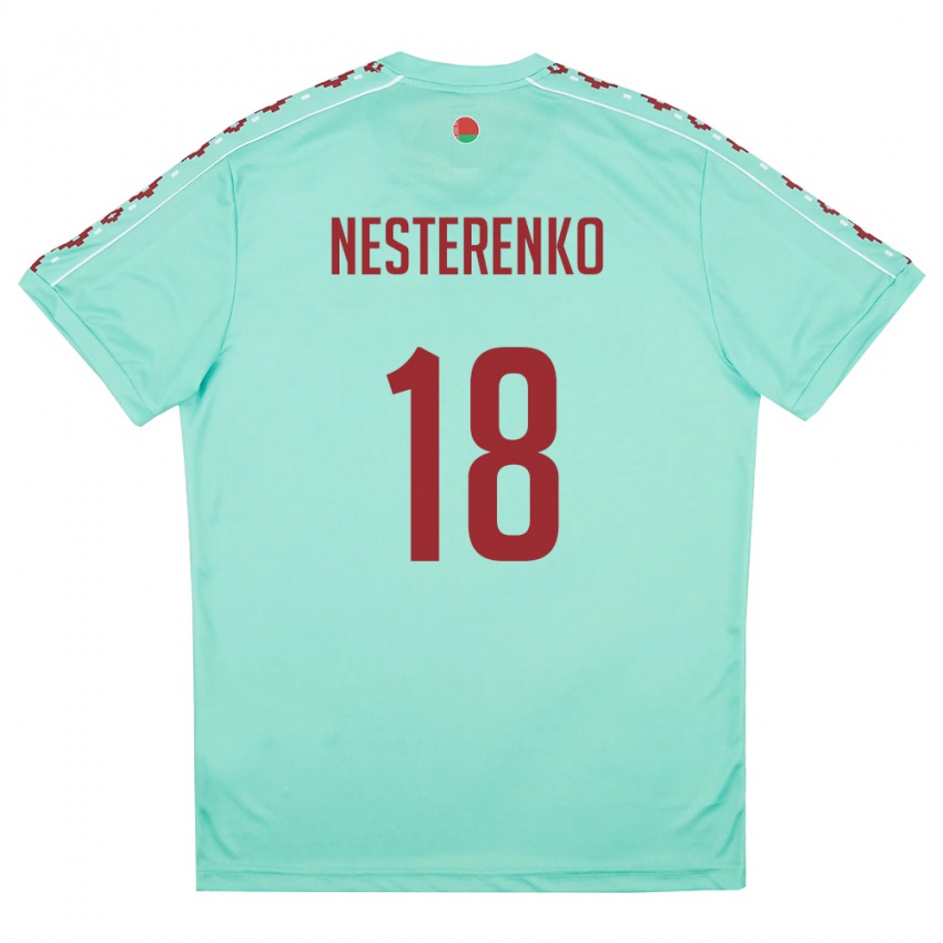ילדים בלארוס Evgeniy Nesterenko #18 ירוק בהיר בורדו הרחק ג'רזי 26-28 חולצה קצרה