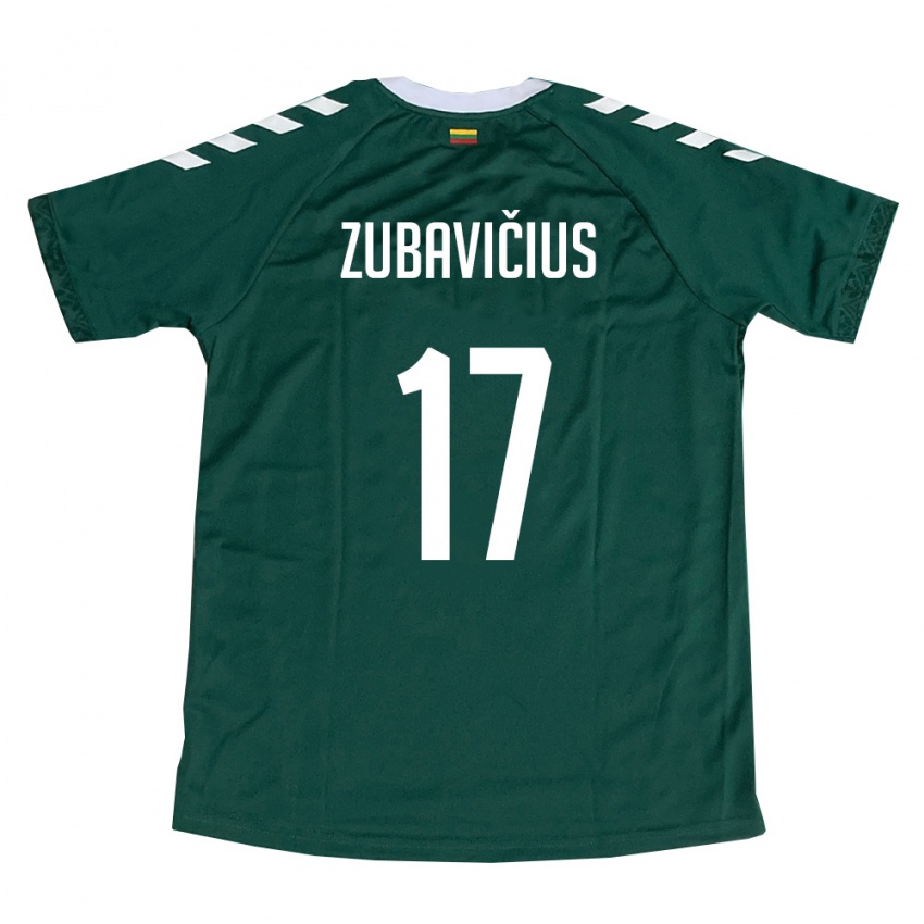 ילדים ליטא Dominykas Zubavičius #17 ירוק כהה לבן הרחק ג'רזי 26-28 חולצה קצרה