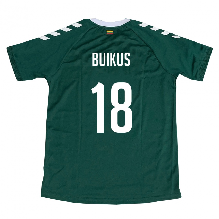 ילדים ליטא Adomas Buikus #18 ירוק כהה לבן הרחק ג'רזי 26-28 חולצה קצרה